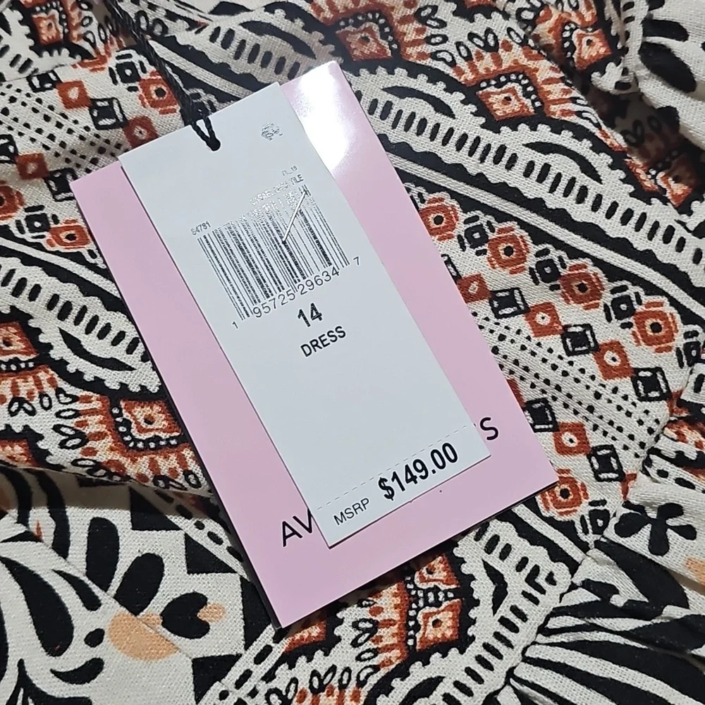Linen Blend Tile Print Mini Dress - Picture 6 of 6